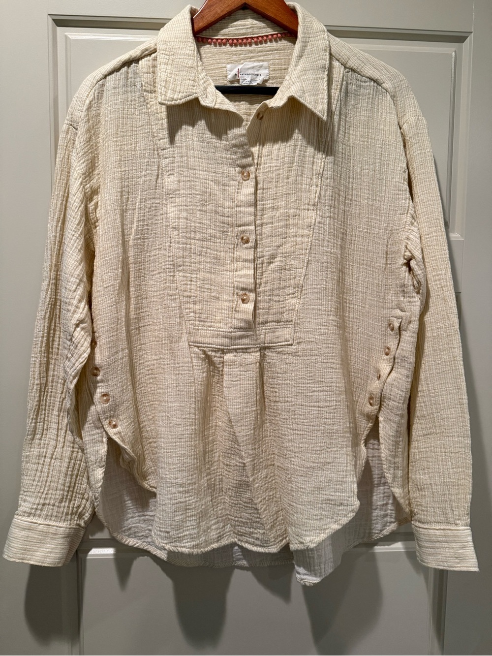 Anthropologie Cream Button-Placket Gauze Tunic with button details - Picture 7 of 7
